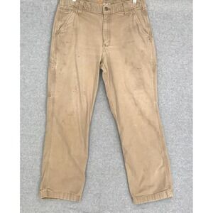 Carhartt Work Pants Mens 33x27 Khaki Relaxed Fit Workwear Dungaree Wide Leg